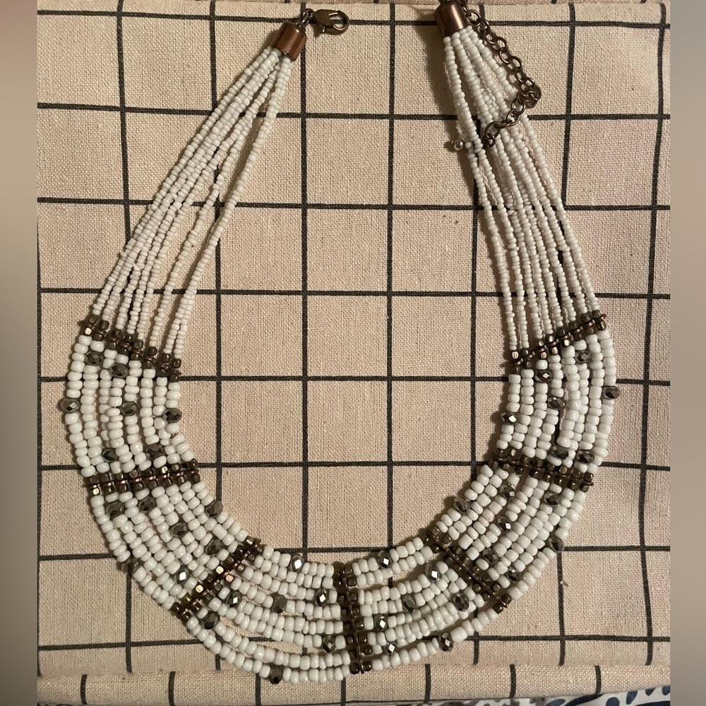 White beaded statement necklace